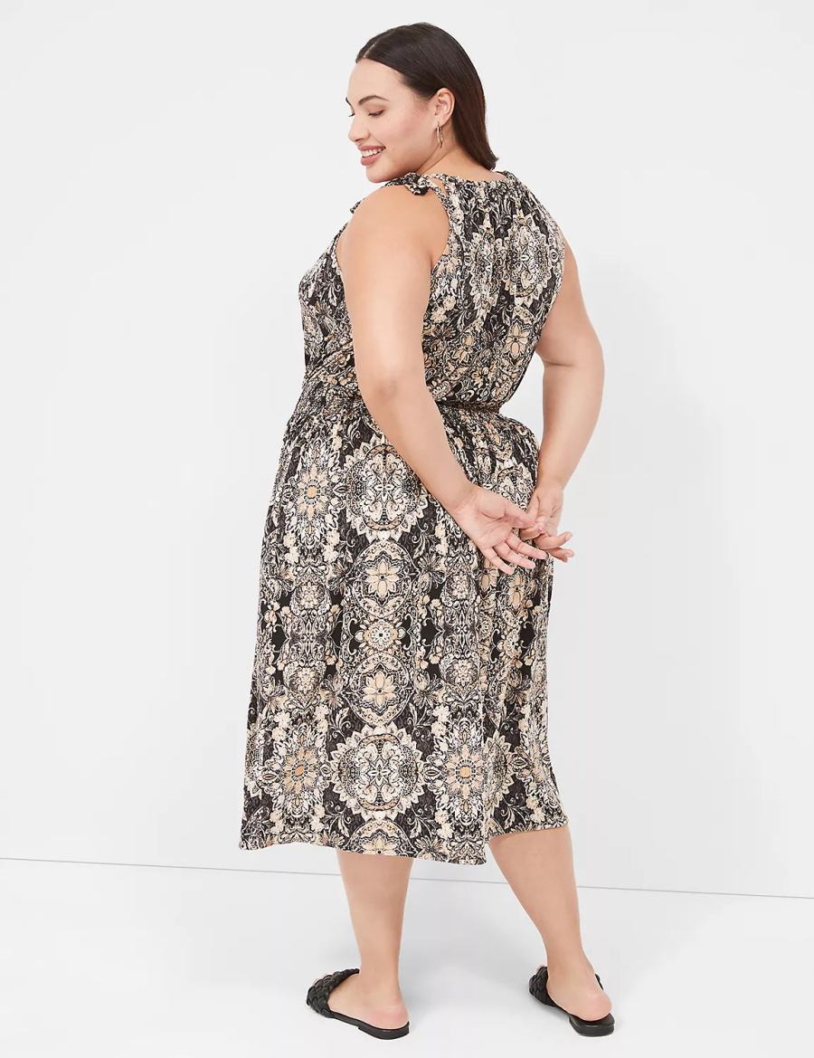 Women Lane Bryant Halter-Neck Smocked-Waist Jersey Midi Dress Black Multicolor | YLD8842PV