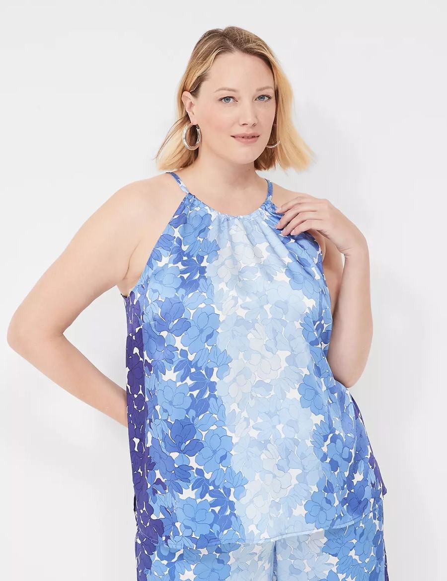 Women Lane Bryant Halter-Neck Top Tank Top Blue | JIF2884FM