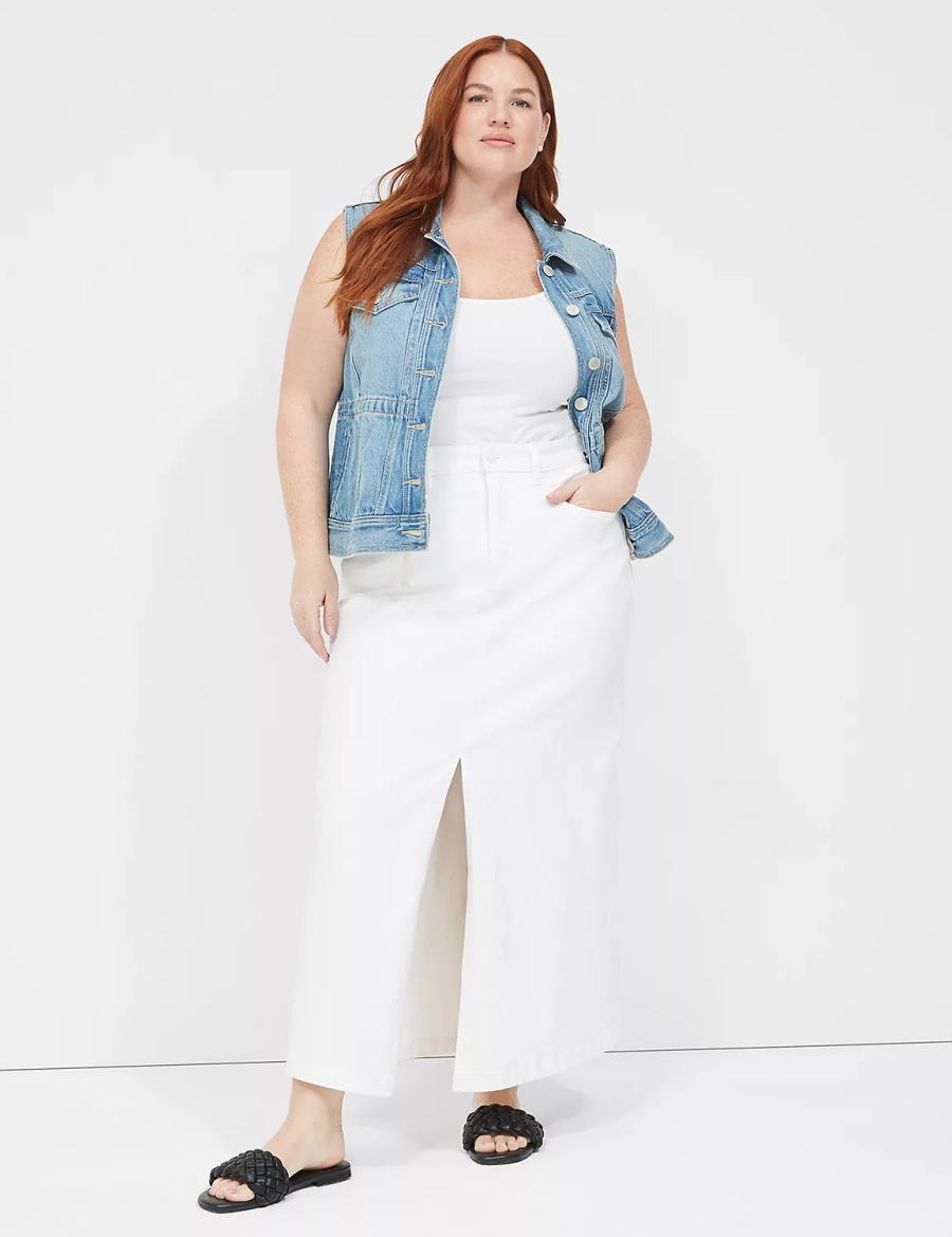 Women Lane Bryant High-Rise Denim Maxi Skirts White | NXU525PM