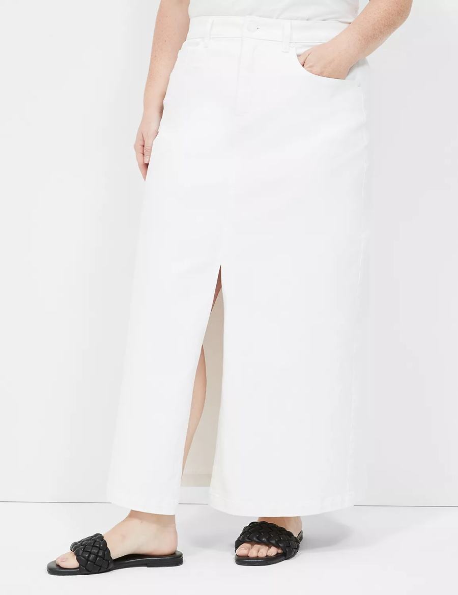 Women Lane Bryant High-Rise Denim Maxi Skirts White | NXU525PM