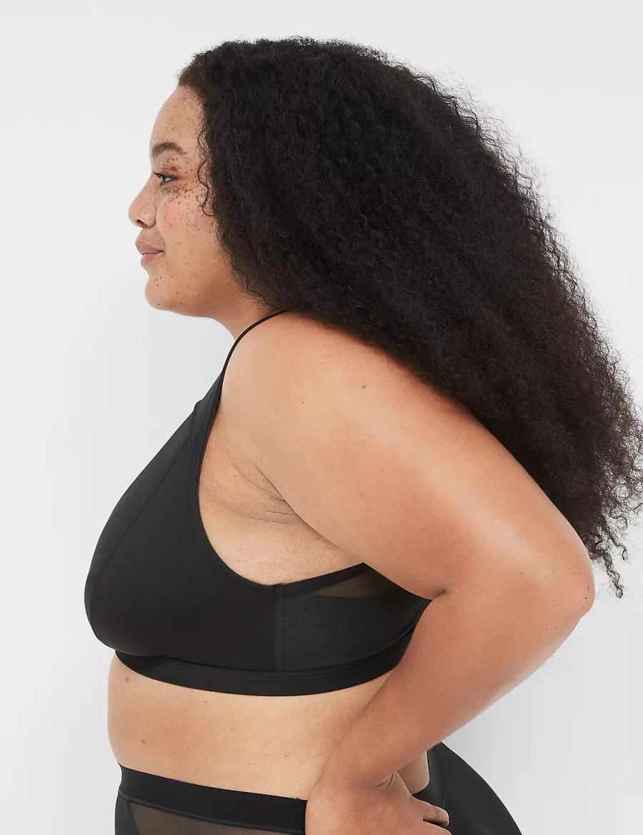 Women Lane Bryant High Apex With Mesh Overlay Bralettes Black | IPH457PU