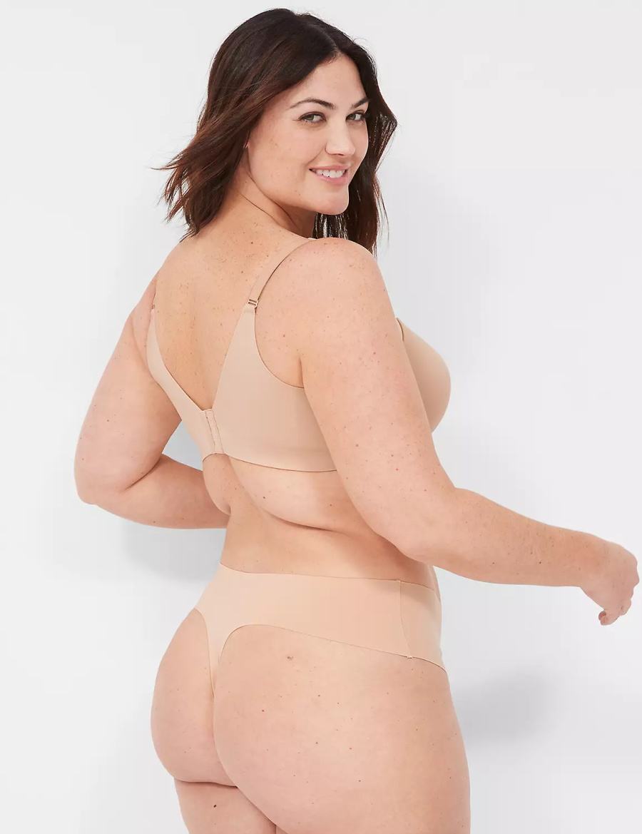 Women Lane Bryant Invisible Edge Thong Panty Beige | PUG5731KT