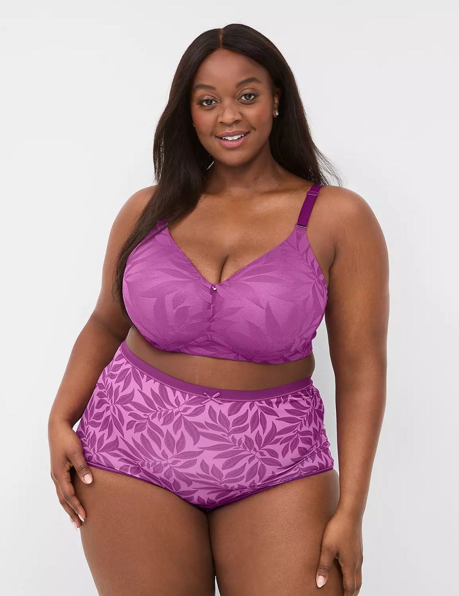 Women Lane Bryant Invisible Lace Backsmoother Full Coverage No-Wire Bralettes Purple | FGX4060RD