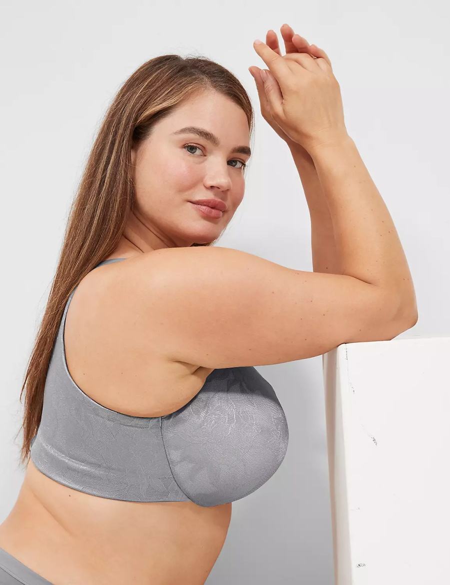 Women Lane Bryant Invisible Lace Backsmoother Lightly Lined Balconette Bra Grey | YPH3828PQ