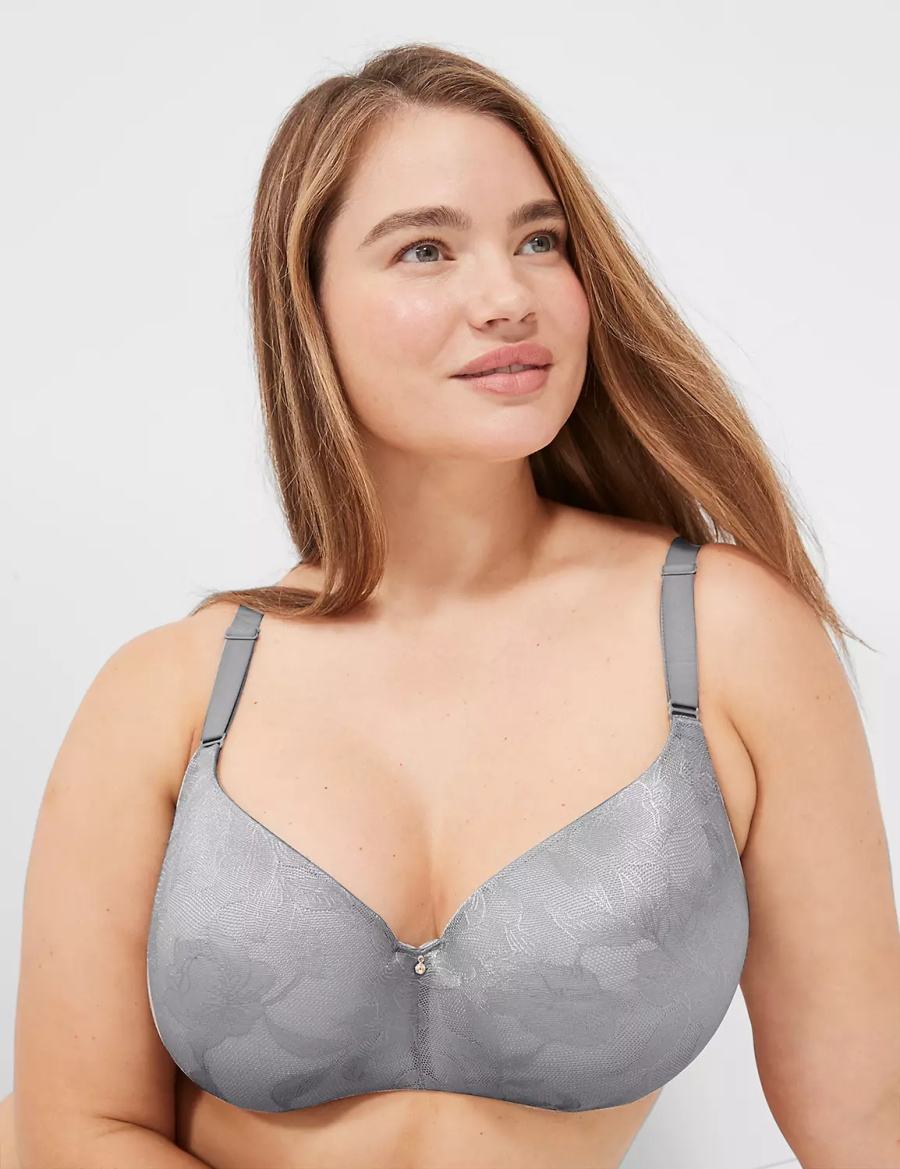 Women Lane Bryant Invisible Lace Backsmoother Lightly Lined Balconette Bra Grey | YPH3828PQ