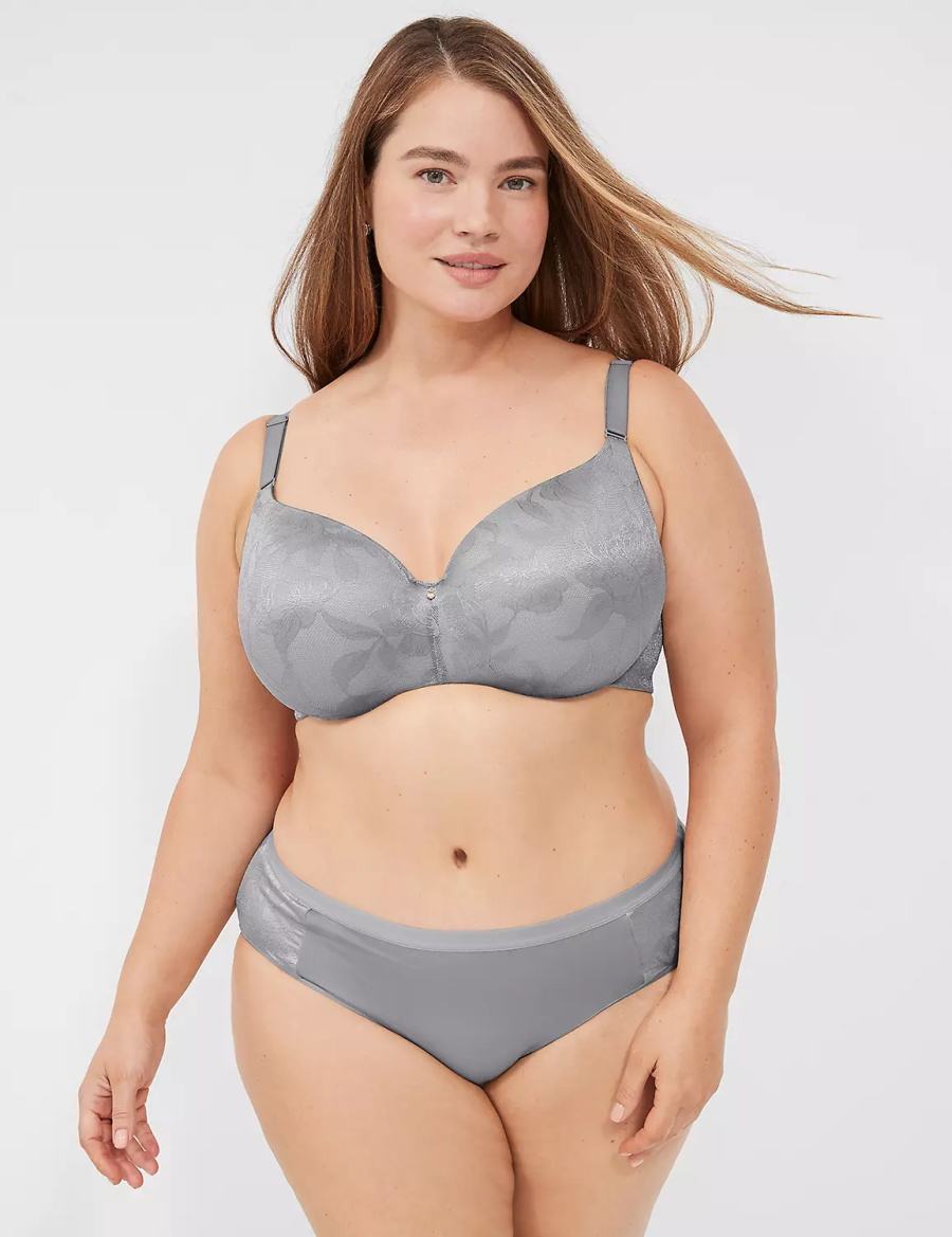 Women Lane Bryant Invisible Lace Backsmoother Lightly Lined Balconette Bra Grey | YPH3828PQ