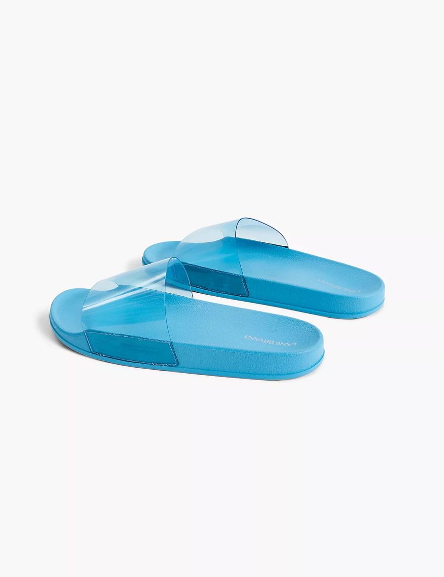 Women Lane Bryant Jelly Pool Slide Sandals Blue | YQB8127ZU