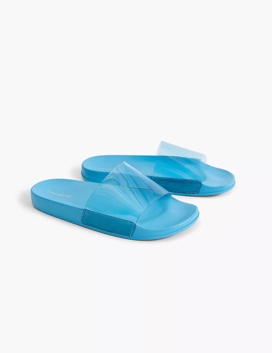 Women Lane Bryant Jelly Pool Slide Sandals Blue | YQB8127ZU