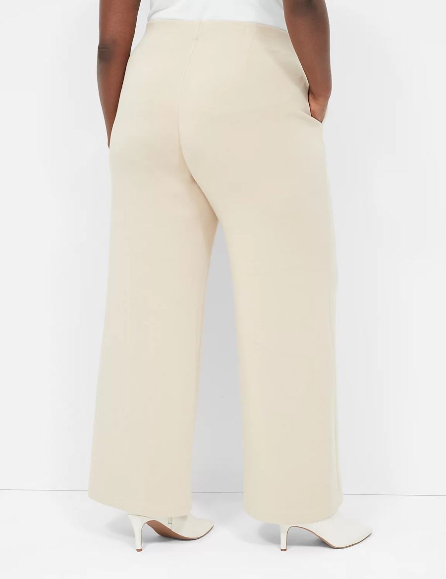 Women Lane Bryant Journey Knit High-Rise Wide Leg Pants Khaki | BEL9981TW