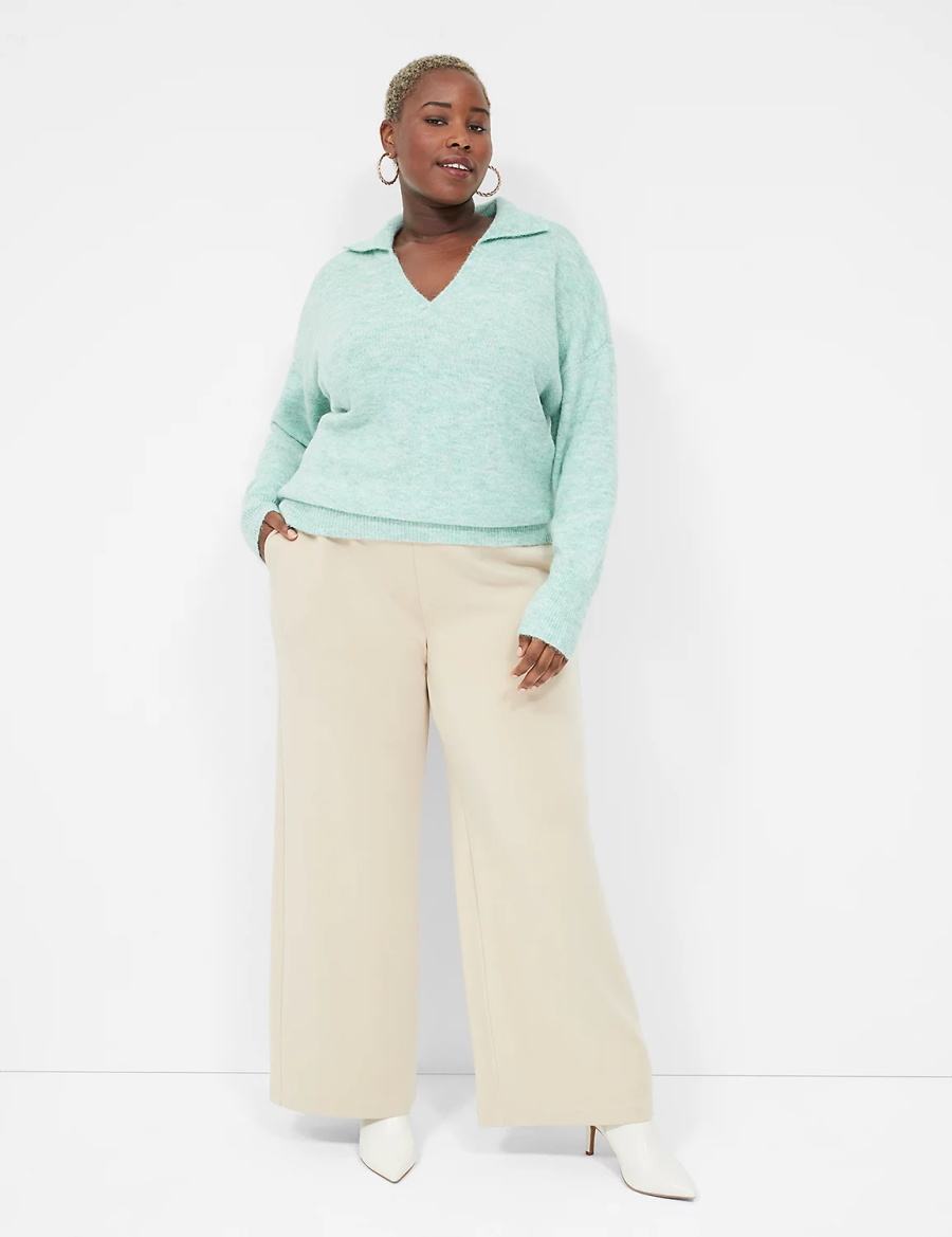 Women Lane Bryant Journey Knit High-Rise Wide Leg Pants Khaki | BEL9981TW