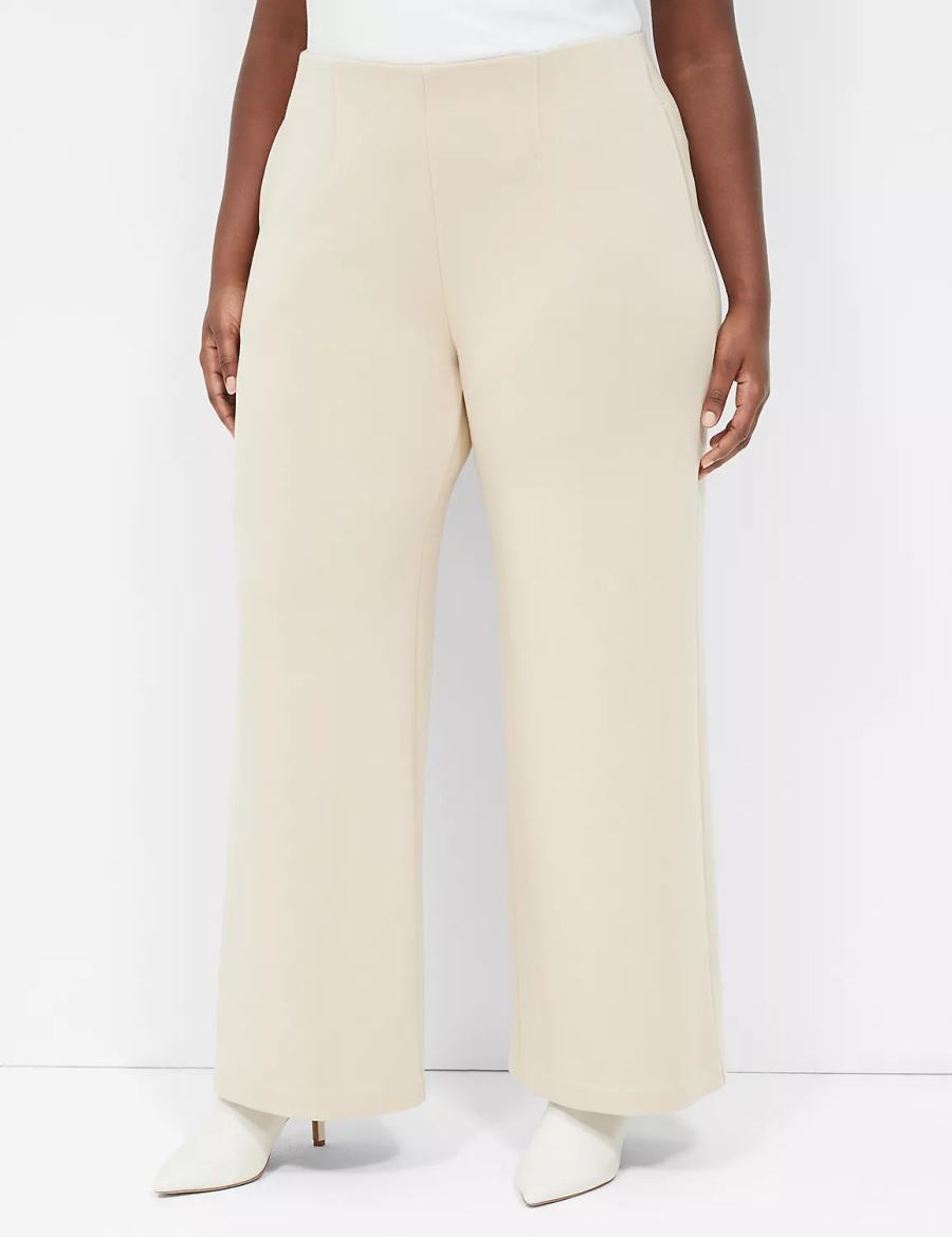 Women Lane Bryant Journey Knit High-Rise Wide Leg Pants Khaki | BEL9981TW