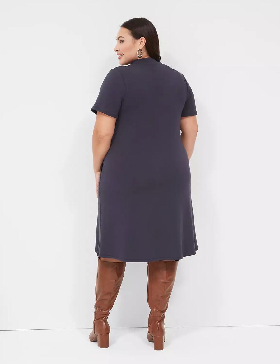 Women Lane Bryant Journey Short-Sleeve Mock-Neck Casual Dress Blue | IZM5587II