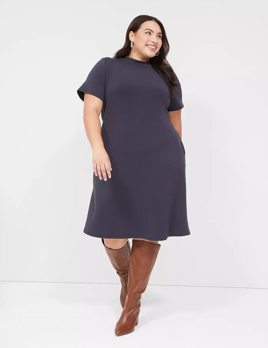 Women Lane Bryant Journey Short-Sleeve Mock-Neck Casual Dress Blue | IZM5587II