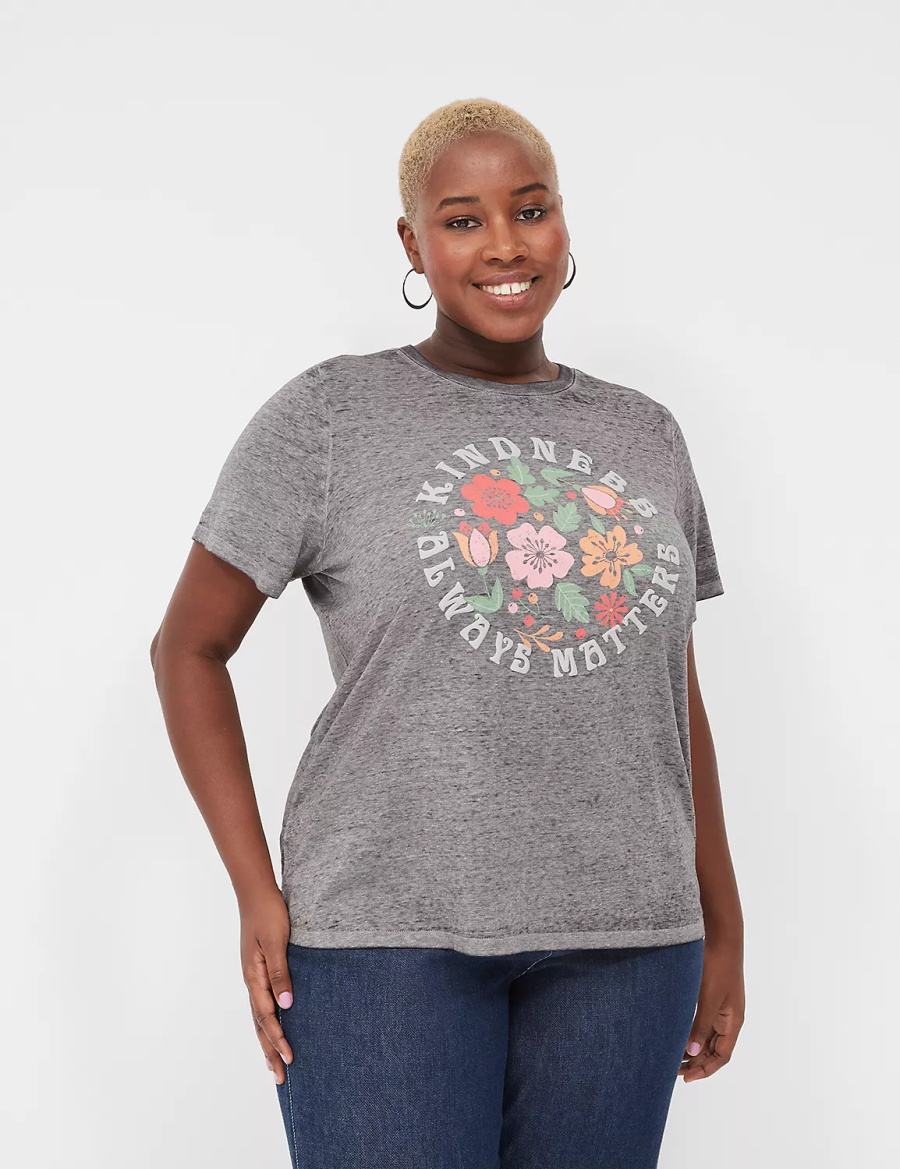 Women Lane Bryant Kindness Always Matters Burnout Graphic Tee T Shirts Dark Grey | YPH6144CE