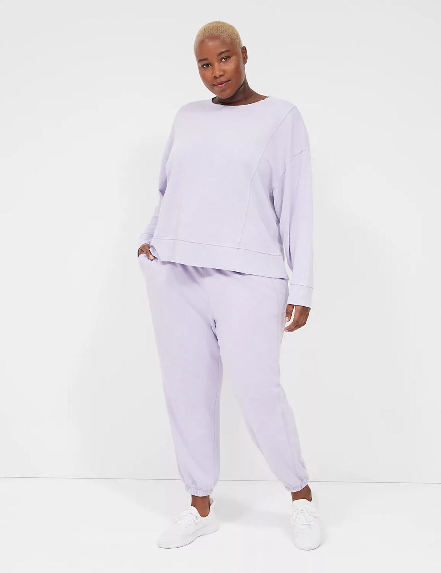 Women Lane Bryant LIVI Crew-Neck French Terry Washed Sweatshirts Purple | SEE6946DQ