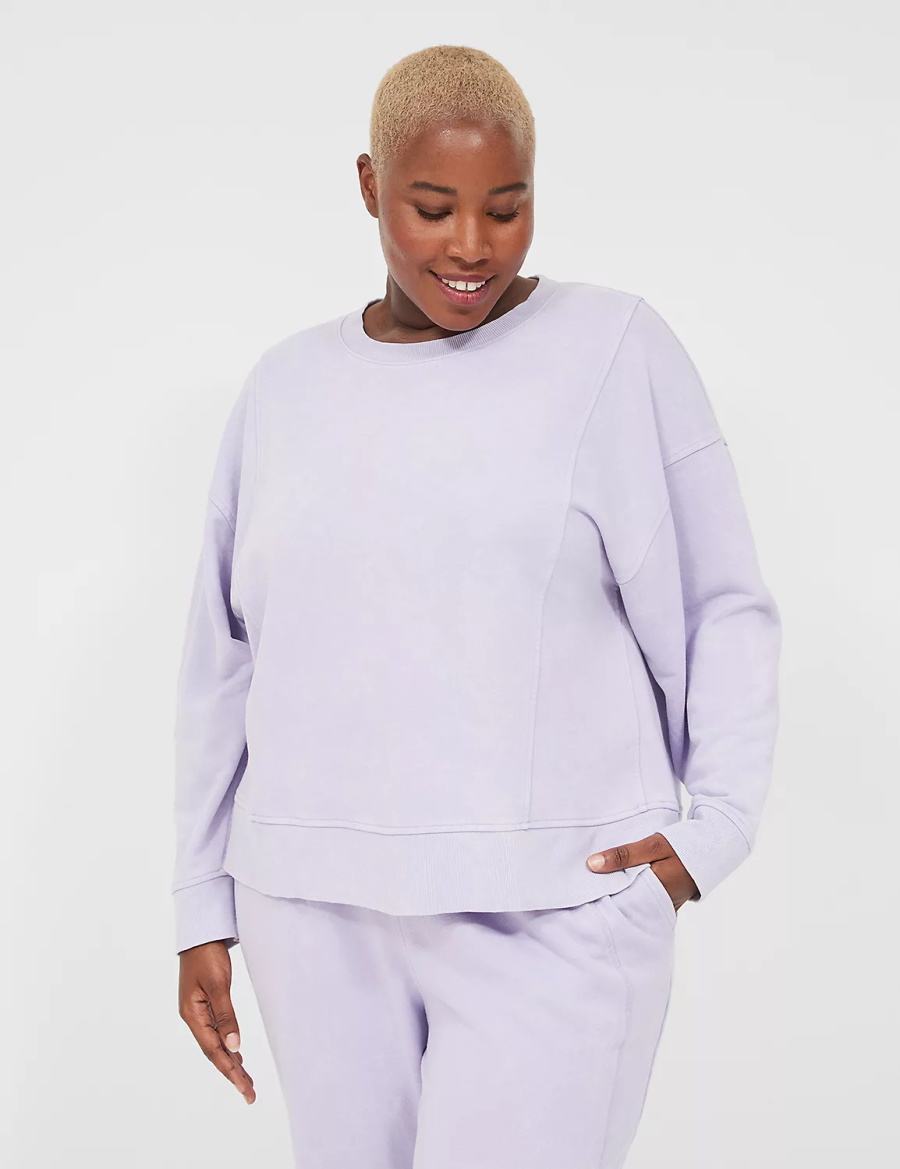 Women Lane Bryant LIVI Crew-Neck French Terry Washed Sweatshirts Purple | SEE6946DQ