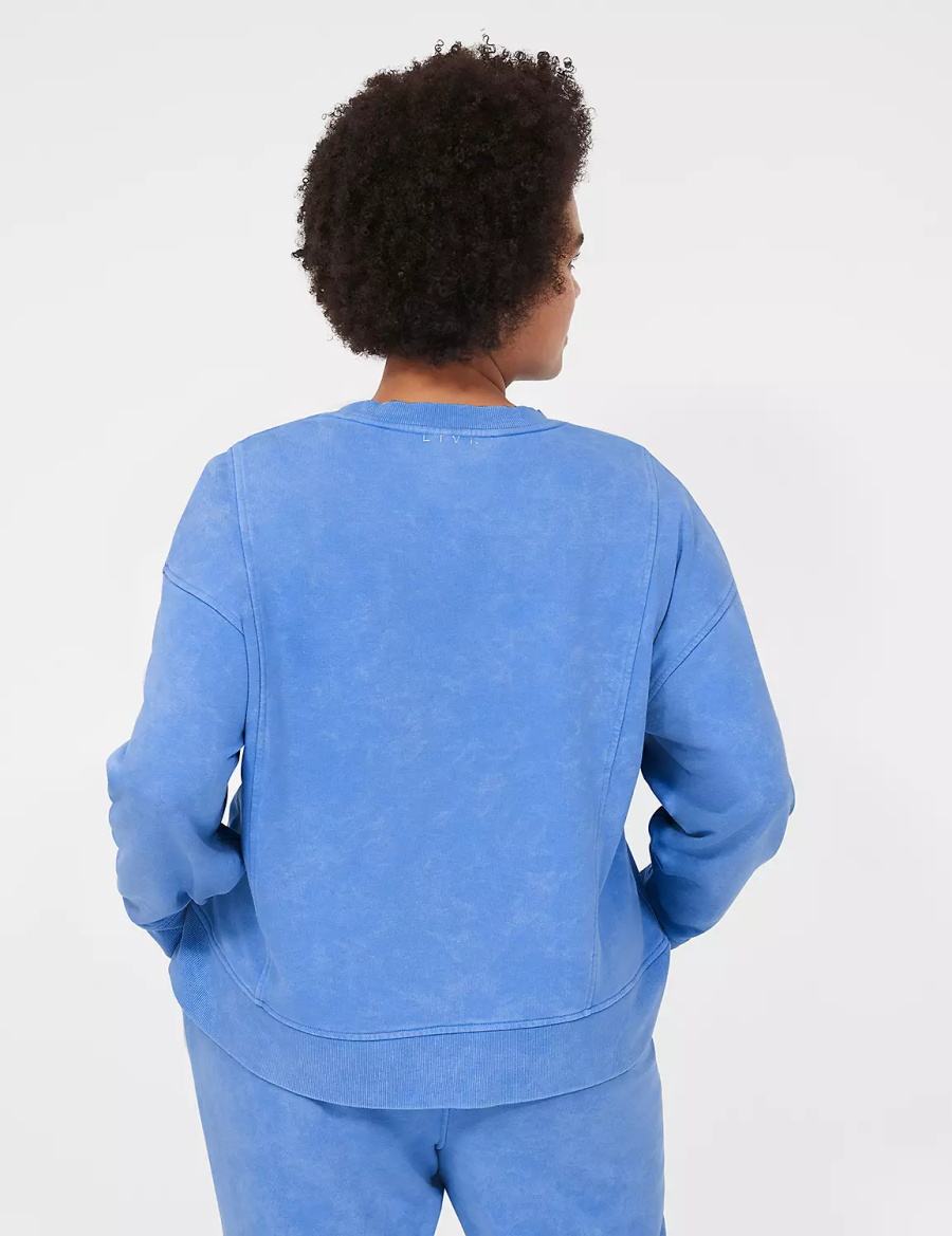 Women Lane Bryant LIVI Crew-Neck French Terry Washed Sweatshirts Blue | DBK3929CW