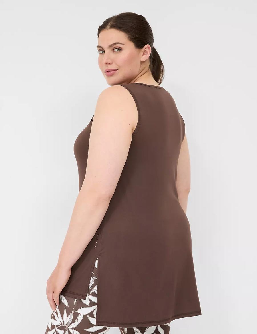 Women Lane Bryant LIVI Crew-Neck Macrame Tank Top Dark Brown | RIE6552YV