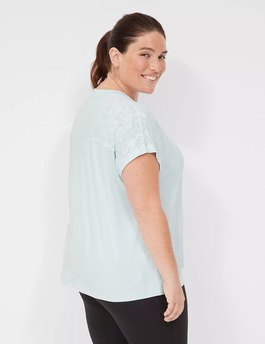 Women Lane Bryant LIVI Crew-Neck Mesh & Recycled LIVI Soft Tee T Shirts Light Green | EKV1298QN