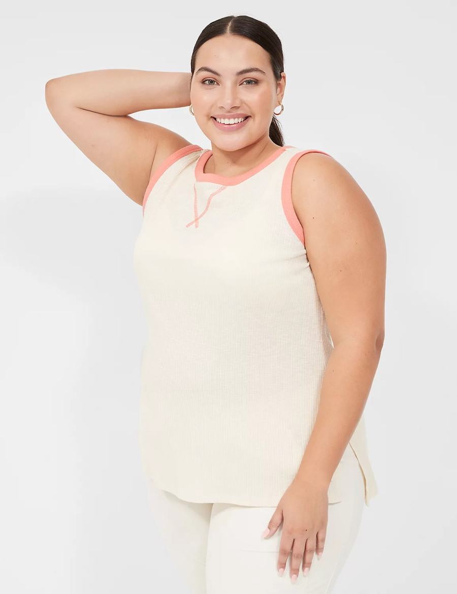 Women Lane Bryant LIVI Crew-Neck Rib Tank Top White | UPG839WS