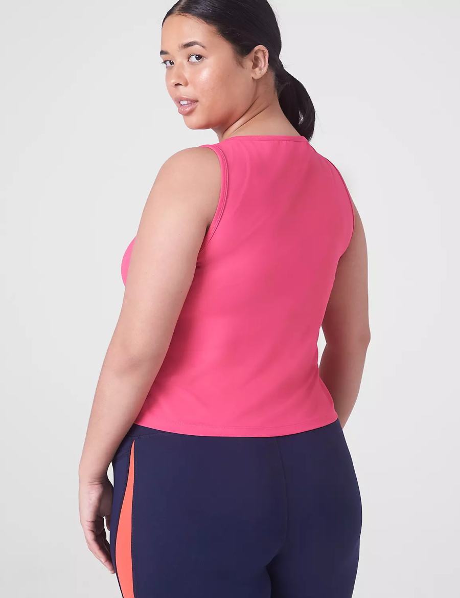 Women Lane Bryant LIVI Crop Snap-Up Wicking Tank Top Fuchsia Pink | MRS7549BA