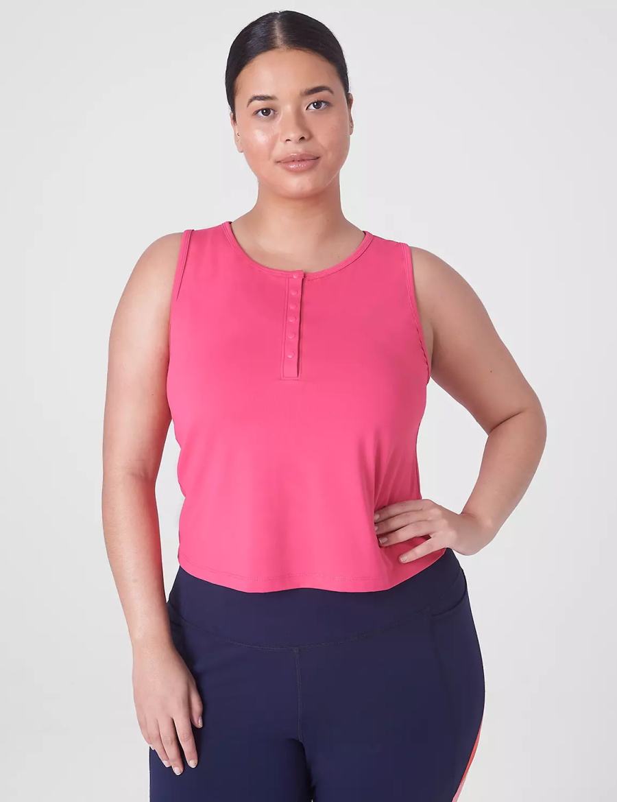 Women Lane Bryant LIVI Crop Snap-Up Wicking Tank Top Fuchsia Pink | MRS7549BA