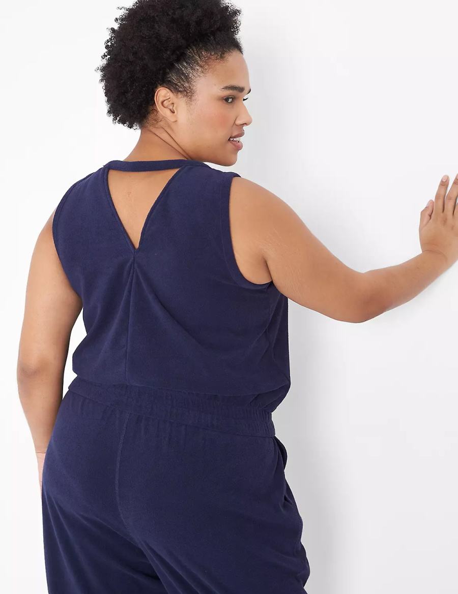 Women Lane Bryant LIVI Crop Towel Terry Tank Top Blue | SEA6280CH