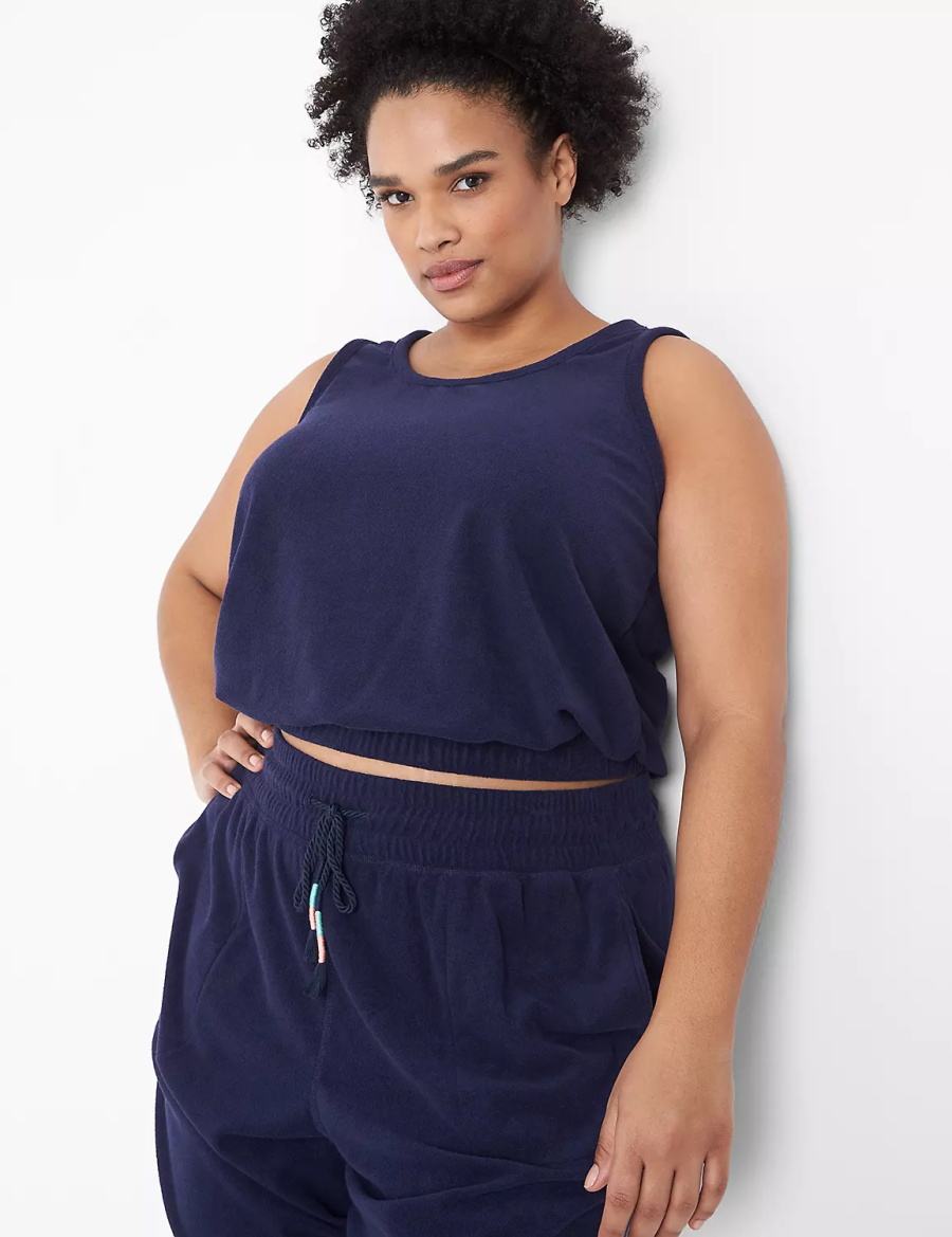 Women Lane Bryant LIVI Crop Towel Terry Tank Top Blue | SEA6280CH