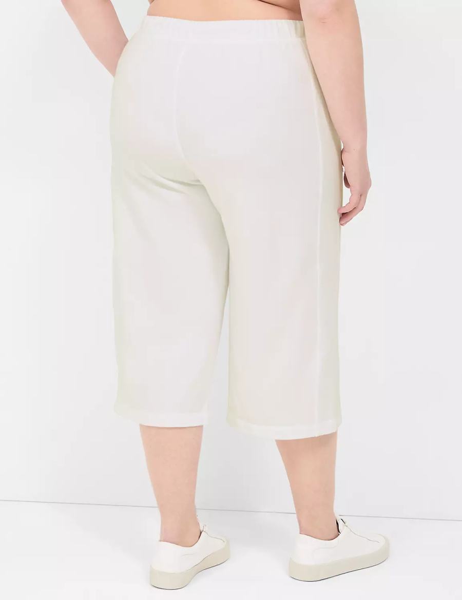 Women Lane Bryant LIVI French Terry Relaxed Straight Capri Pants White | NGD9194AR