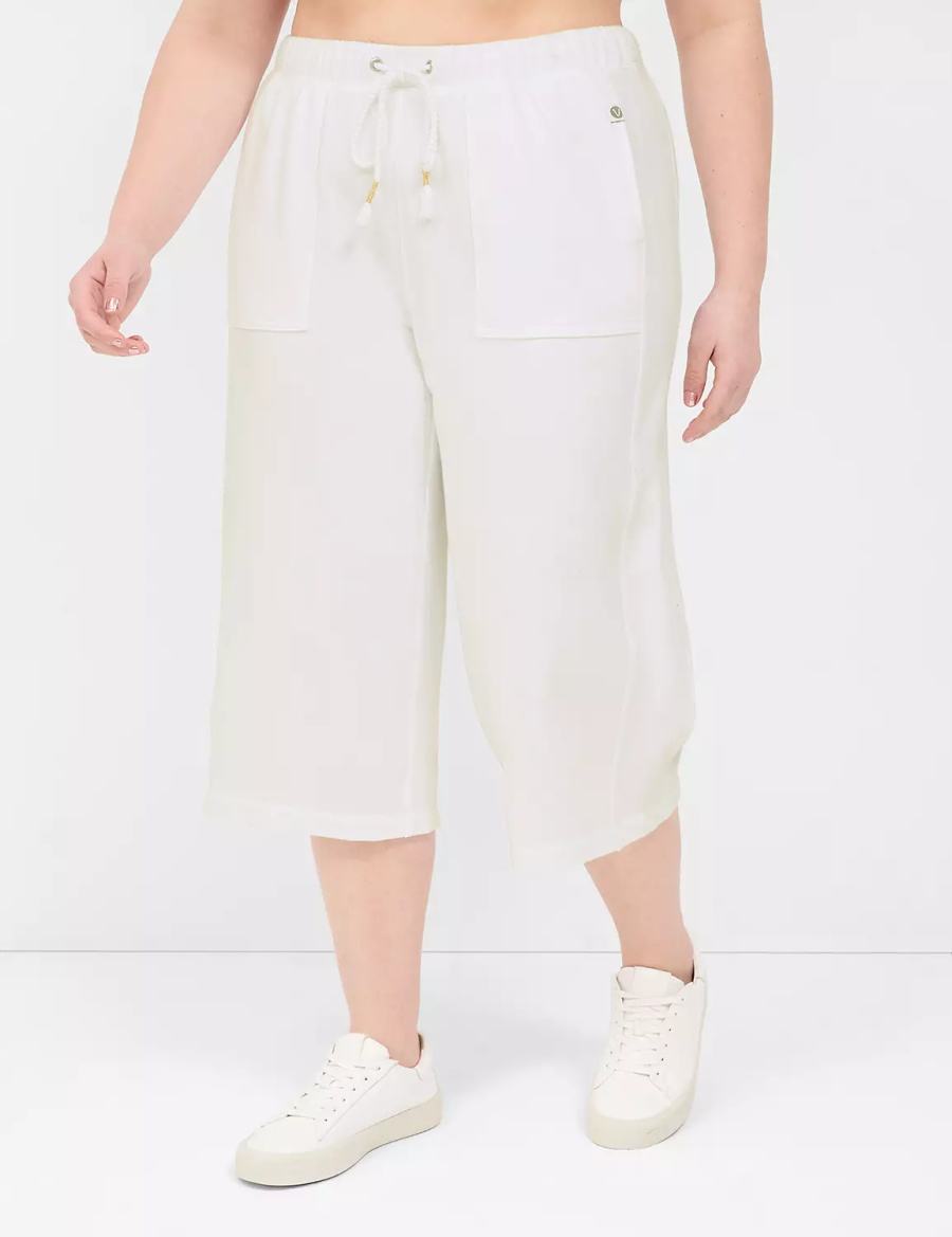 Women Lane Bryant LIVI French Terry Relaxed Straight Capri Pants White | NGD9194AR