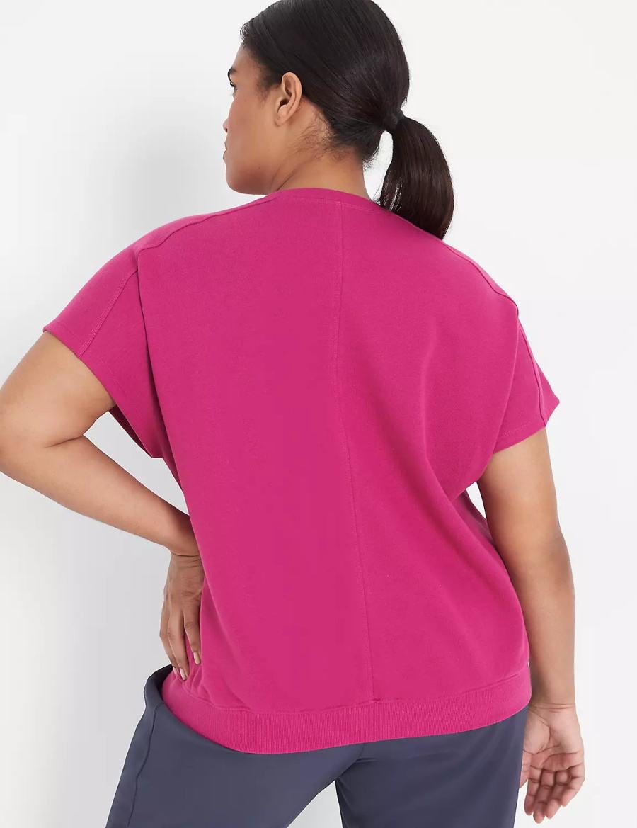 Women Lane Bryant LIVI French Terry Short-Sleeve Sweatshirts Fuchsia | XRQ1864ES