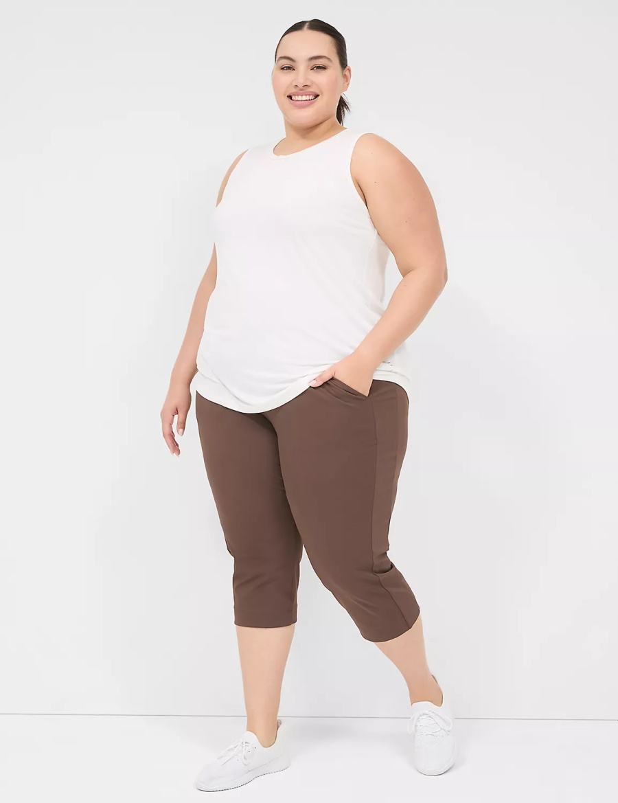 Women Lane Bryant LIVI Knit Capri Pants Dark Brown | HPQ5523KK