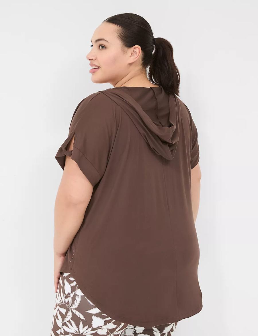 Women Lane Bryant LIVI Knot-Sleeve Recycled LIVI Soft Hooded Tunic T Shirts Dark Brown | ICN8453VU