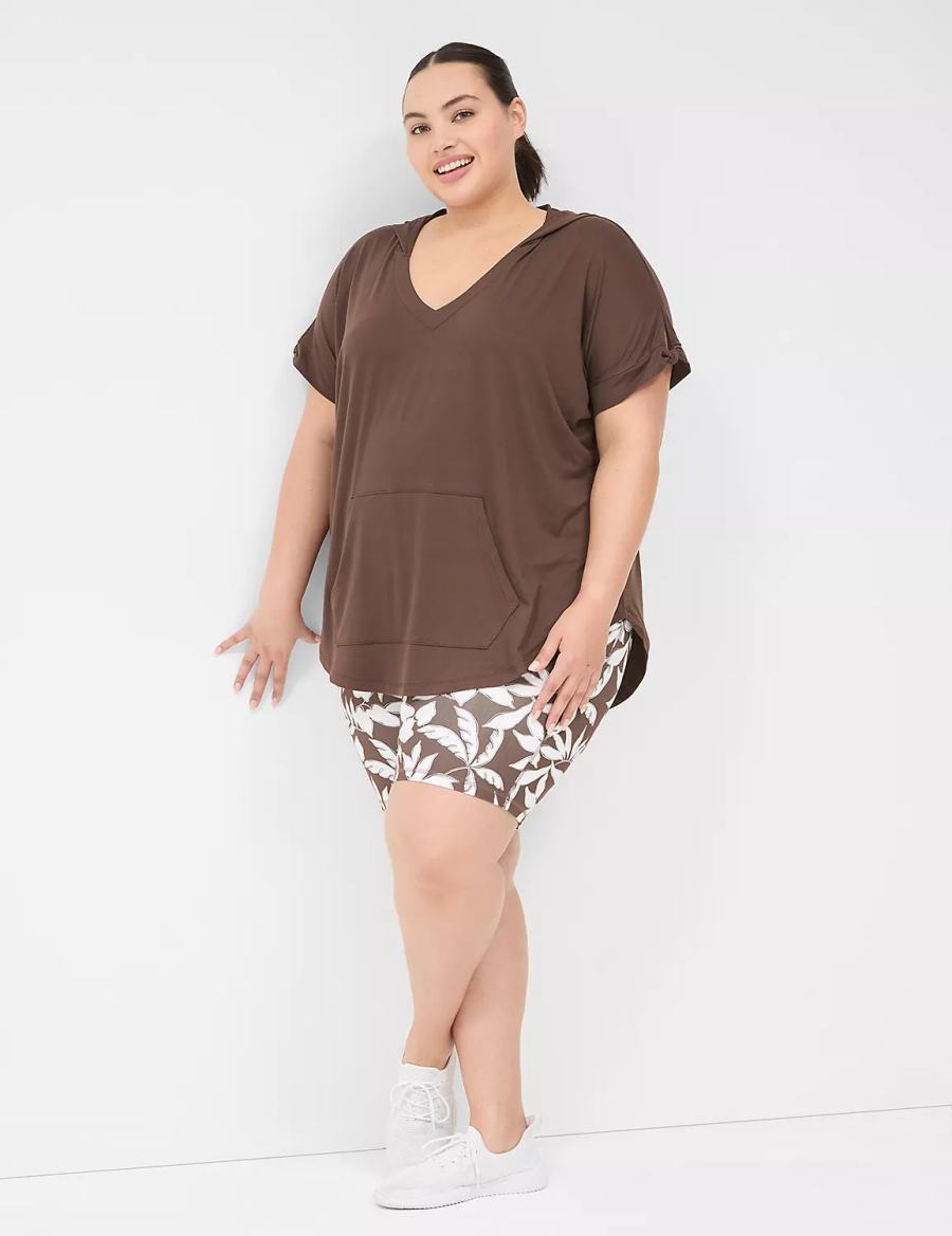 Women Lane Bryant LIVI Knot-Sleeve Recycled LIVI Soft Hooded Tunic T Shirts Dark Brown | ICN8453VU