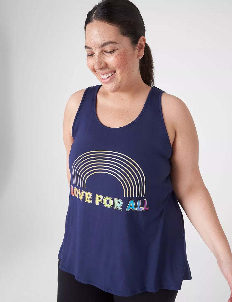 Women Lane Bryant LIVI Pride Cut-Out Back Tank Top Blue | DBM6843QE