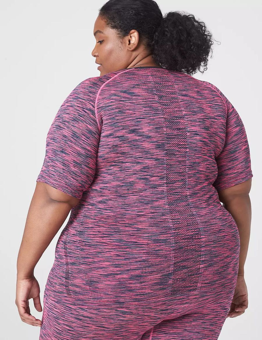 Women Lane Bryant LIVI Seamless Fitted Spacedye Top T Shirts Pink | TRX8038XM