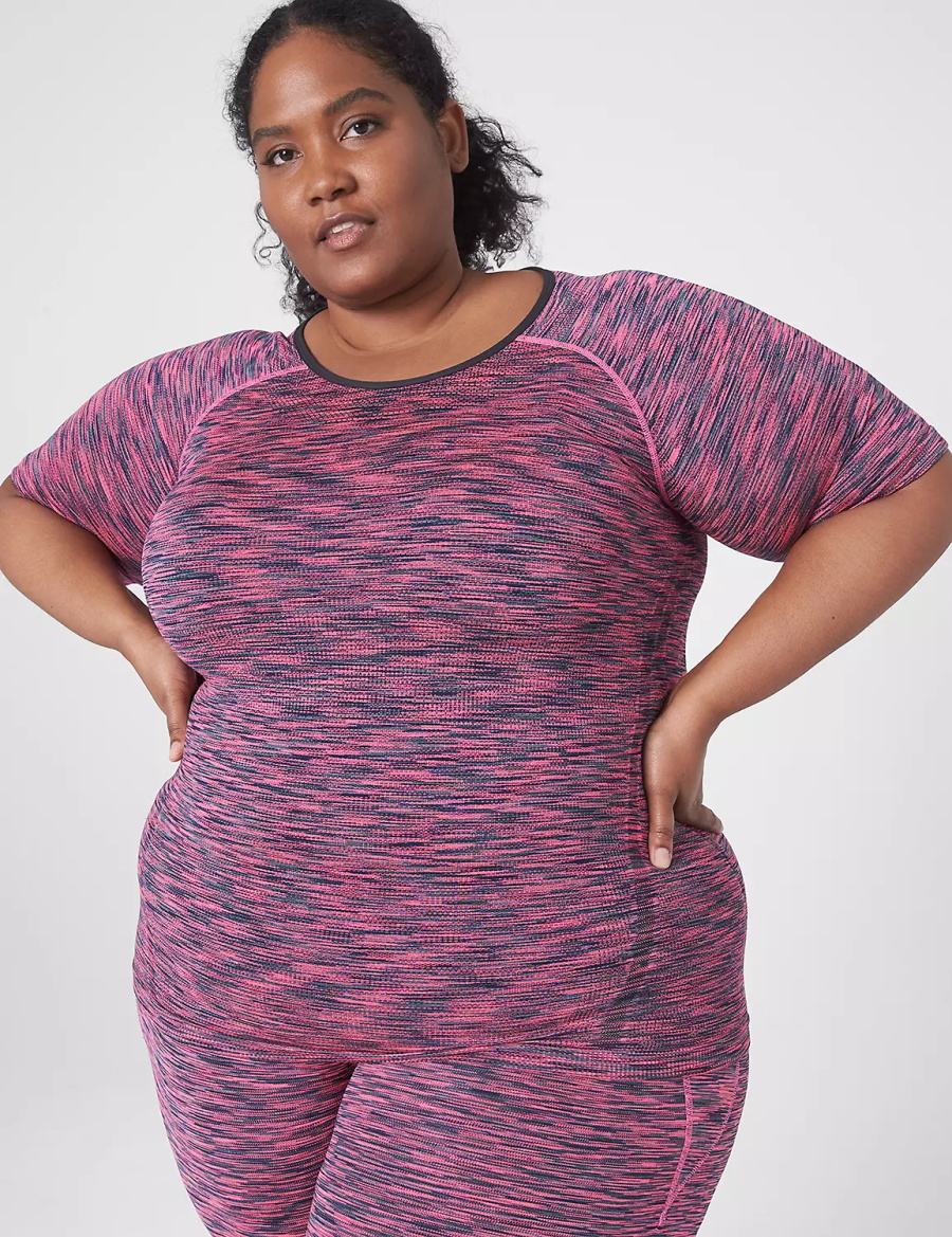 Women Lane Bryant LIVI Seamless Fitted Spacedye Top T Shirts Pink | TRX8038XM