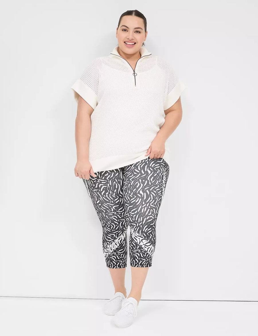 Women Lane Bryant LIVI Short-Sleeve Half-Zip Mesh Sweaters White | DBC876SM