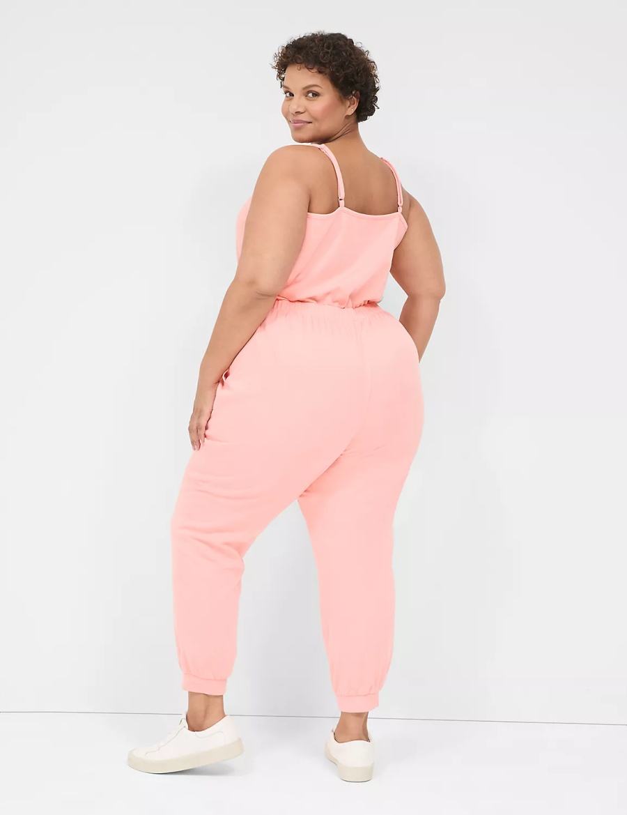 Women Lane Bryant LIVI Sleeveless French Terry Jumpsuit Pink | ARV2373CJ