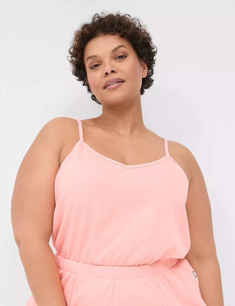 Women Lane Bryant LIVI Sleeveless French Terry Jumpsuit Pink | ARV2373CJ