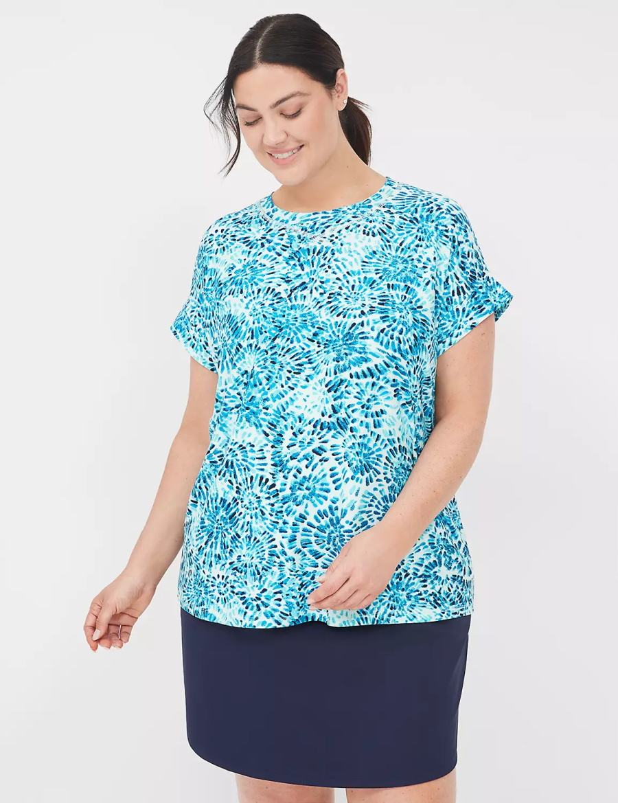 Women Lane Bryant LIVI Soft Crew-Neck Recycled Tee T Shirts Turquoise | NVC9450VE