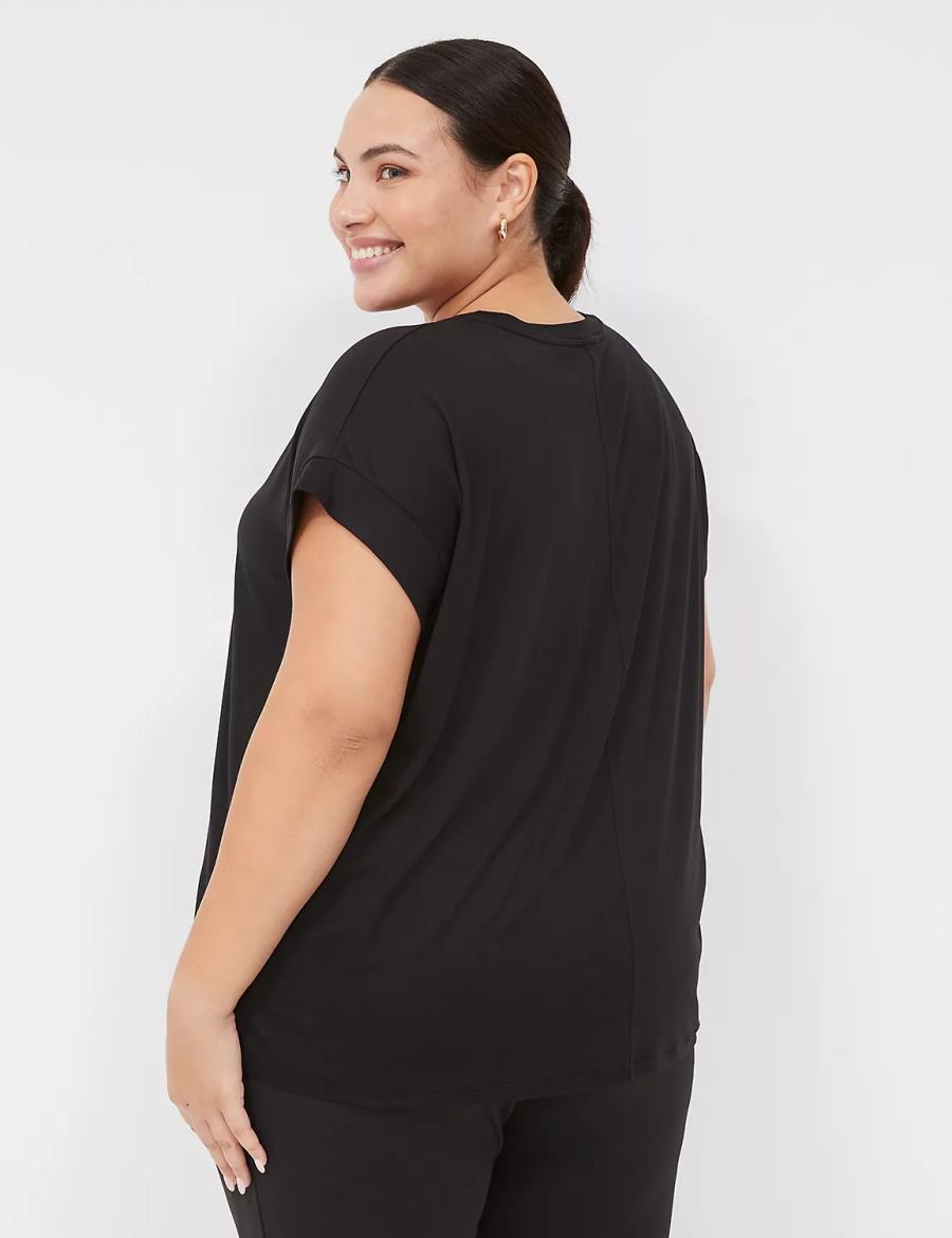 Women Lane Bryant LIVI Soft Crew-Neck Recycled Tee T Shirts Black | LVY9686LA