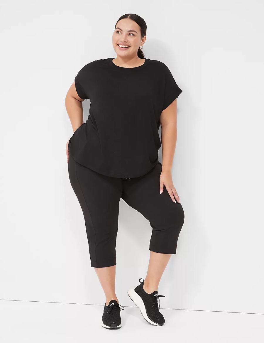 Women Lane Bryant LIVI Soft Crew-Neck Recycled Tee T Shirts Black | LVY9686LA