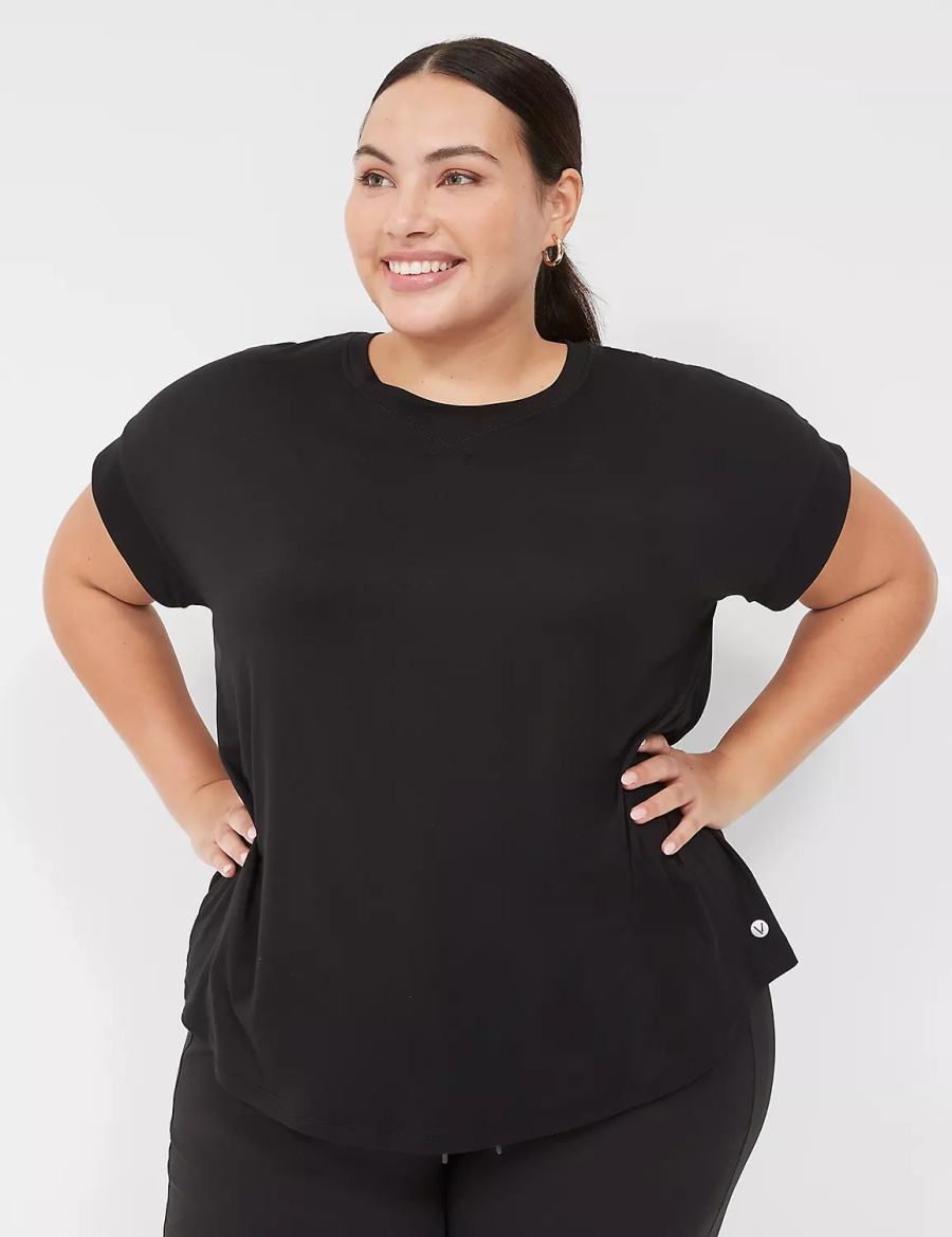 Women Lane Bryant LIVI Soft Crew-Neck Recycled Tee T Shirts Black | LVY9686LA