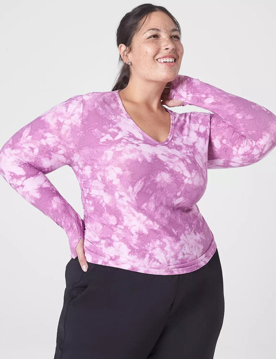 Women Lane Bryant LIVI Soft Crop Ruched-Side Top T Shirts Purple | PTH6449ZY