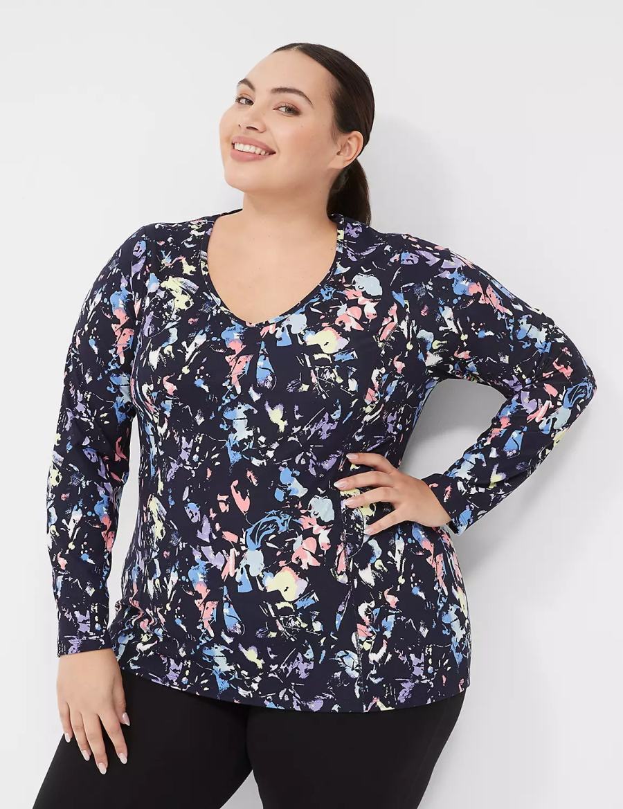 Women Lane Bryant LIVI Soft Long-Sleeve Recycled Tee T Shirts Black Multicolor | SQI7959XC