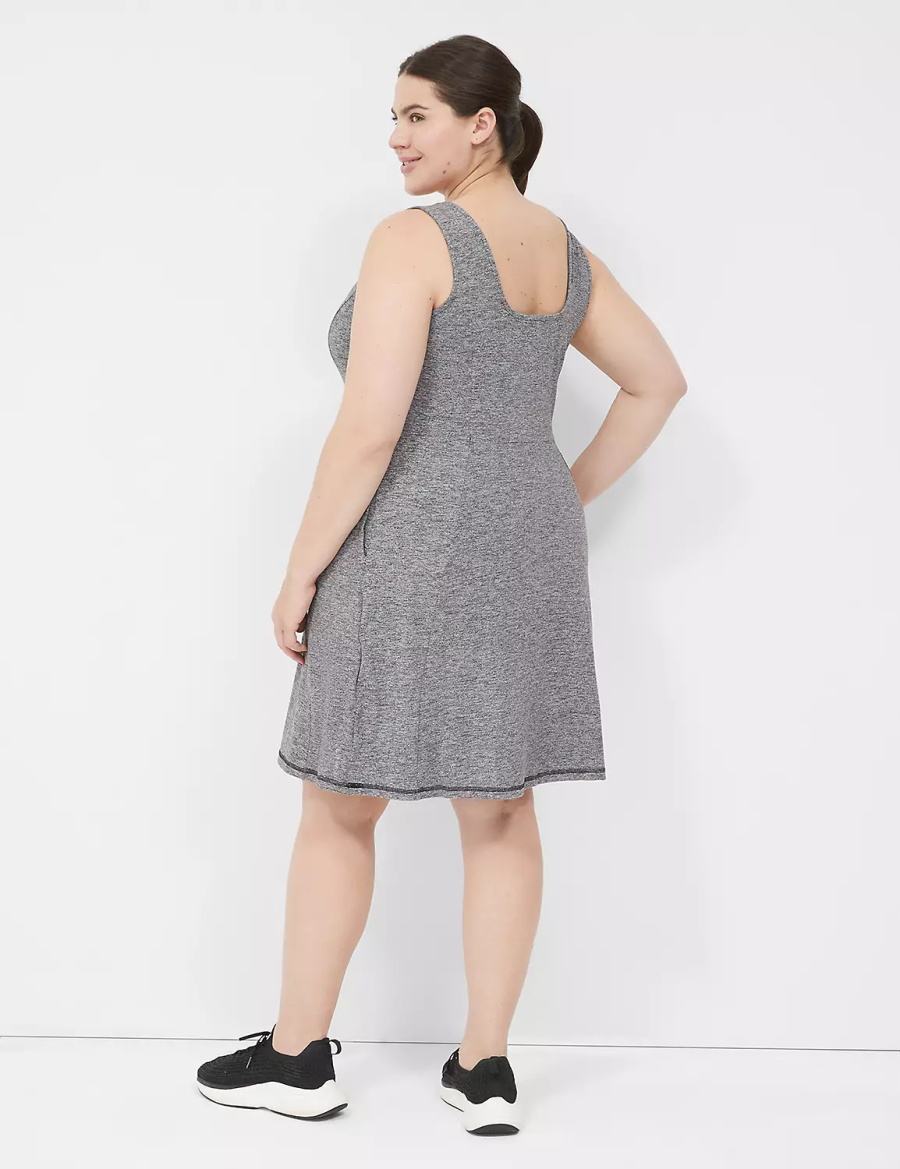 Women Lane Bryant LIVI Square-Neck Recycled LIVI Soft Casual Dress Black White | HVY7667IV