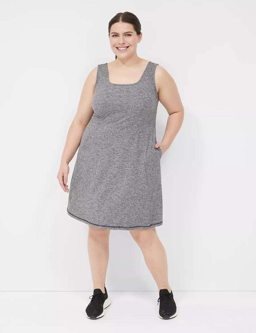 Women Lane Bryant LIVI Square-Neck Recycled LIVI Soft Casual Dress Black White | HVY7667IV