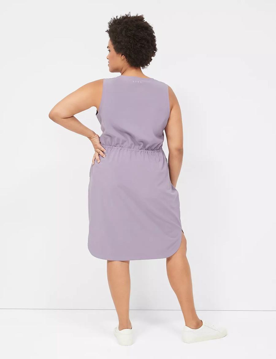 Women Lane Bryant LIVI Stretch Woven Drawstring Casual Dress Purple Olive | XED8262RG