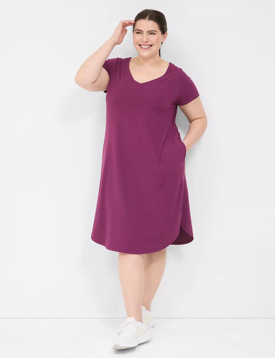 Women Lane Bryant LIVI V-Neck Recycled LIVI Soft Macrame-Back Casual Dress Dark Purple | VCN3379NT